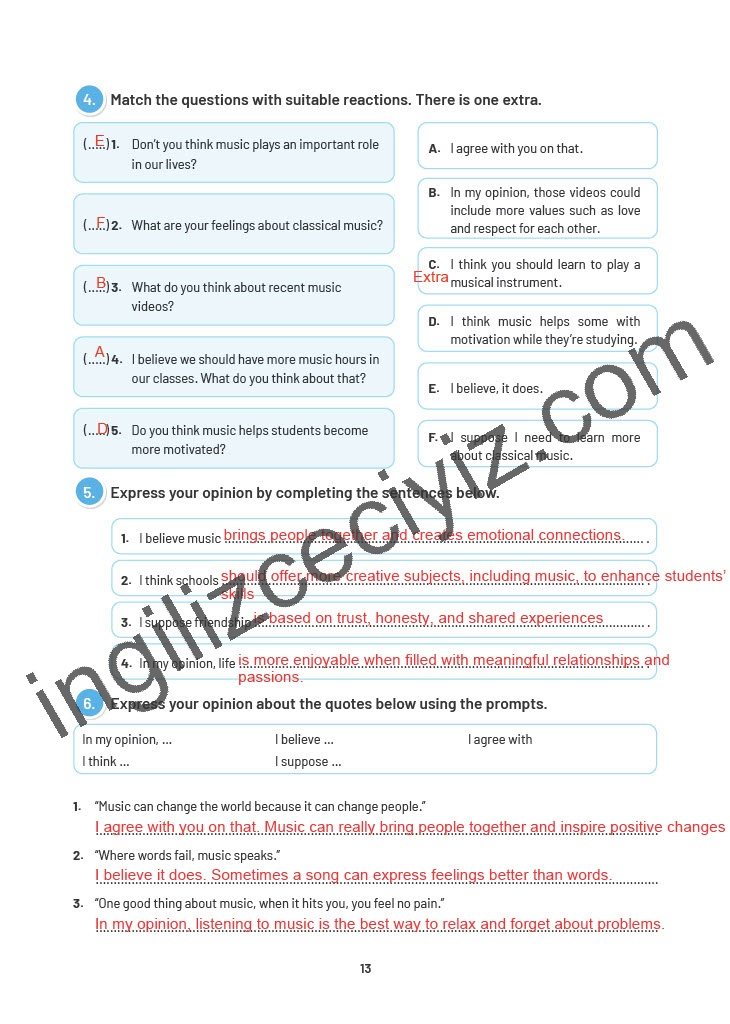 12. Sınıf Sunshine English İngilizce Çalışma Kitabı Sayfa 13 Cevapları