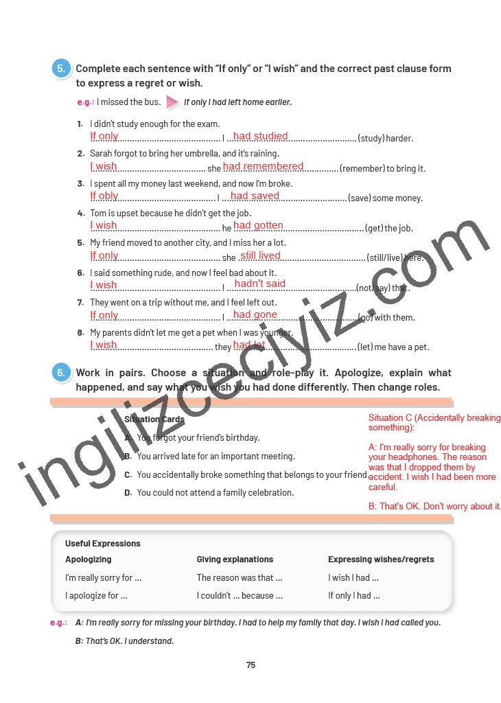 12. Sınıf Sunshine English İngilizce Çalışma Kitabı Sayfa 75 Cevapları