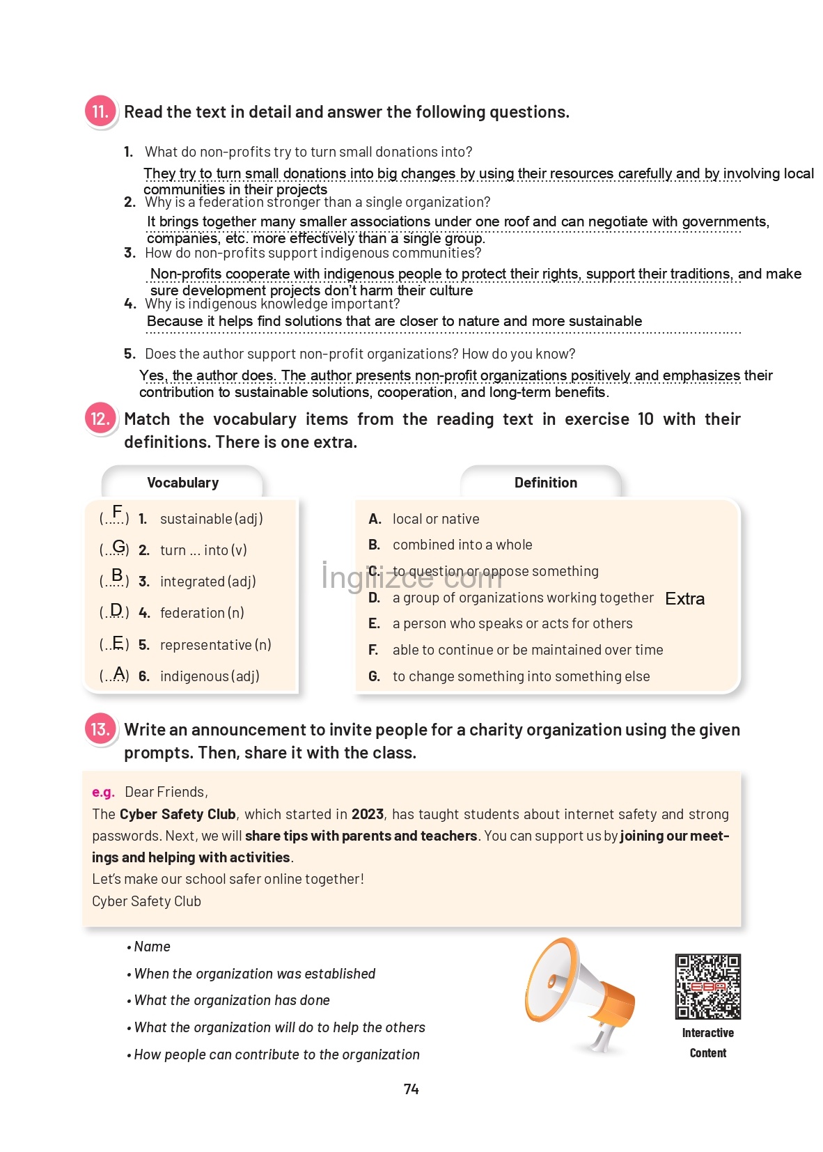 12. Sınıf Sunshine English İngilizce Ders Kitabı Sayfa 74 Cevapları