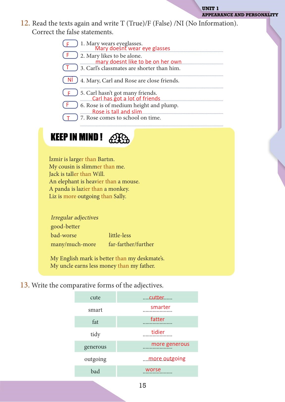 7. Sınıf Meb Yayınları İngilizce Ders Kitabı Sayfa 15 Cevapları